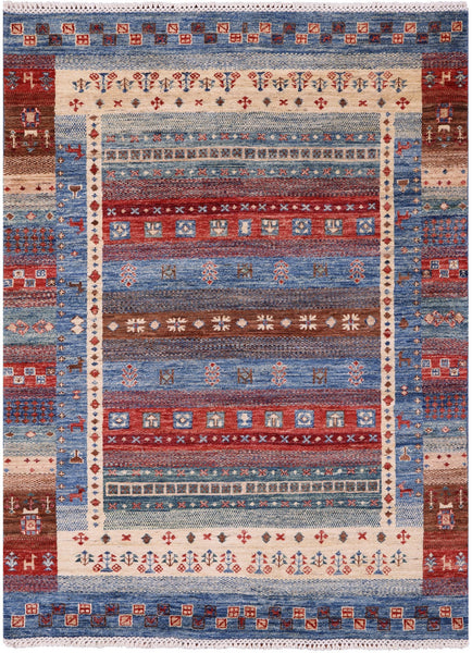 Tribal Persian Gabbeh Handmade Wool Rug - 4' 4" X 5' 9" - Golden Nile