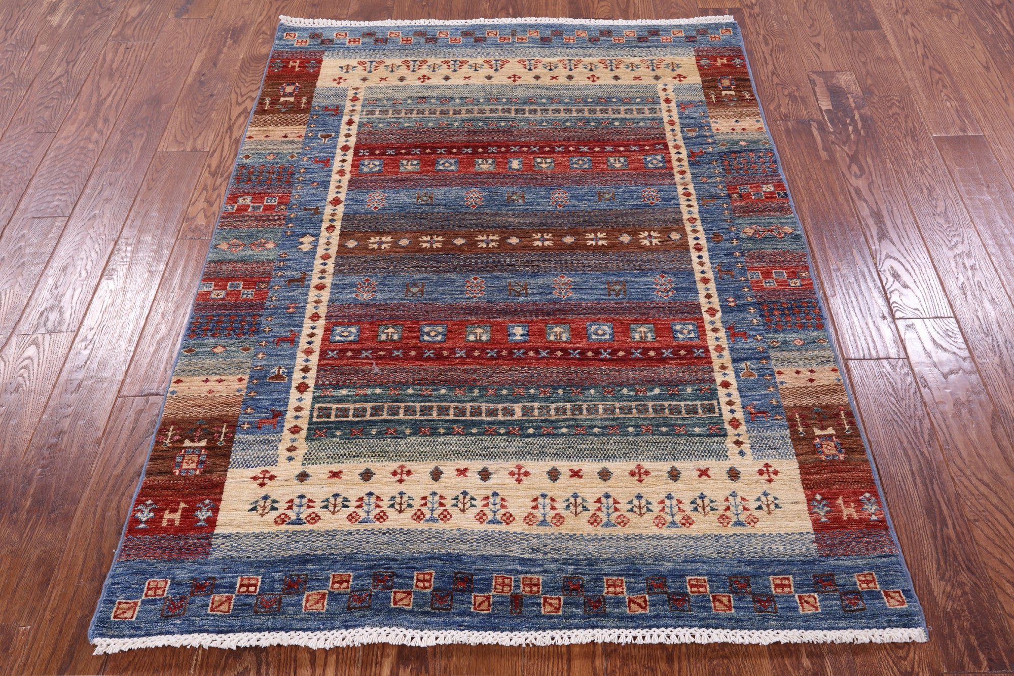 Tribal Persian Gabbeh Handmade Wool Rug - 4' 4" X 5' 9" - Golden Nile