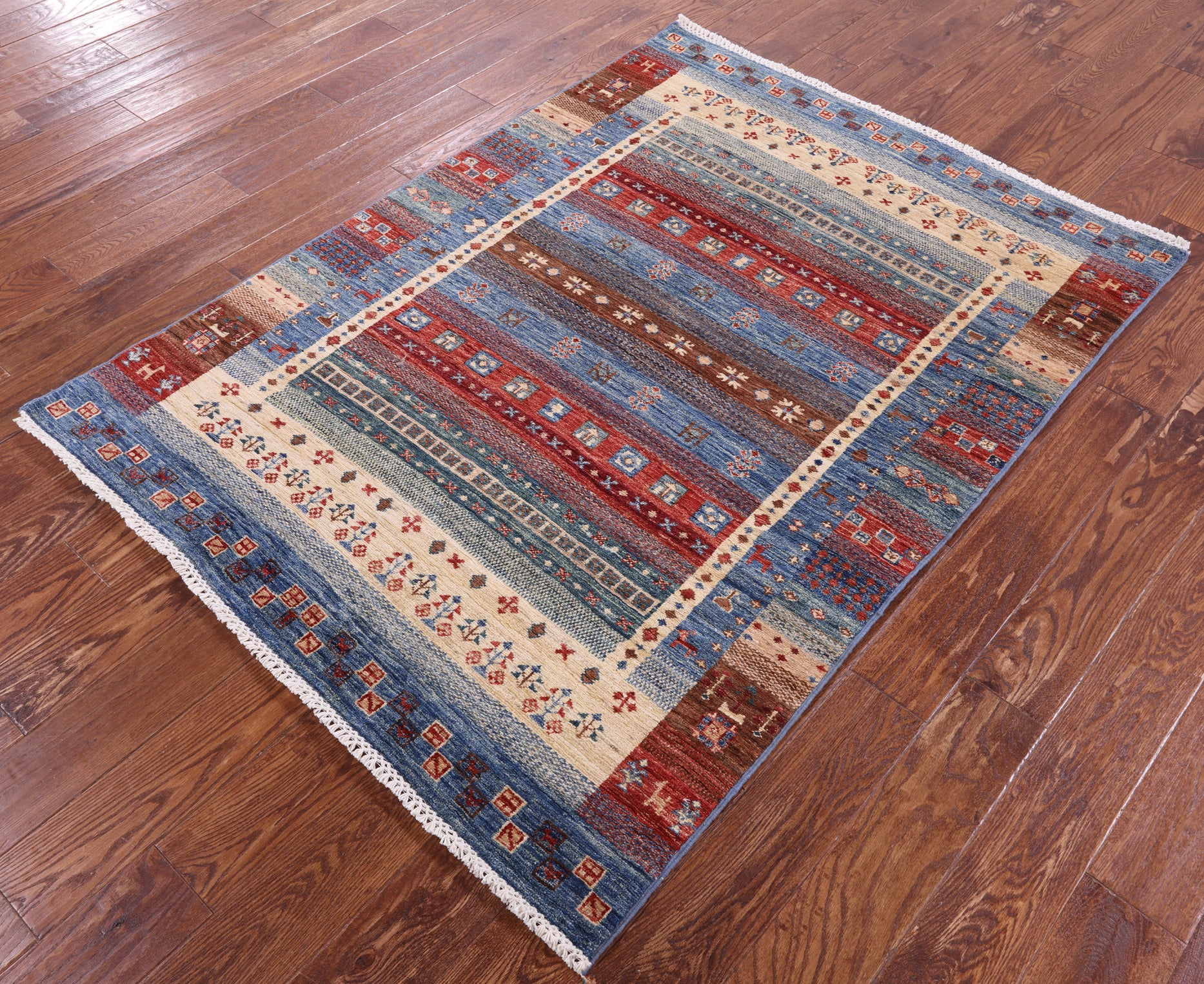 Tribal Persian Gabbeh Handmade Wool Rug - 4' 4" X 5' 9" - Golden Nile