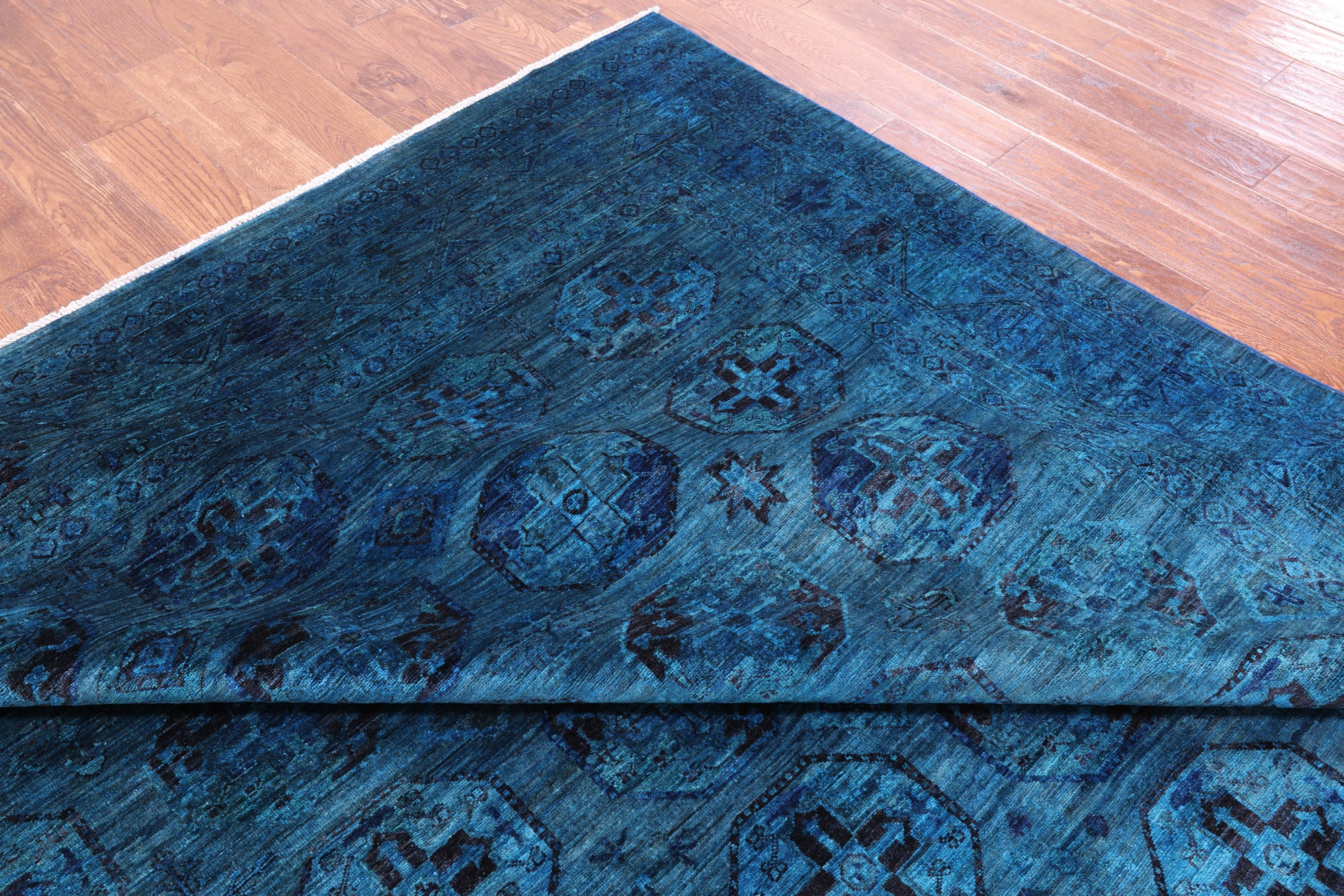 Blue Turkmen Ersari Hand Knotted Wool Rug - 8' 10" X 11' 6" - Golden Nile