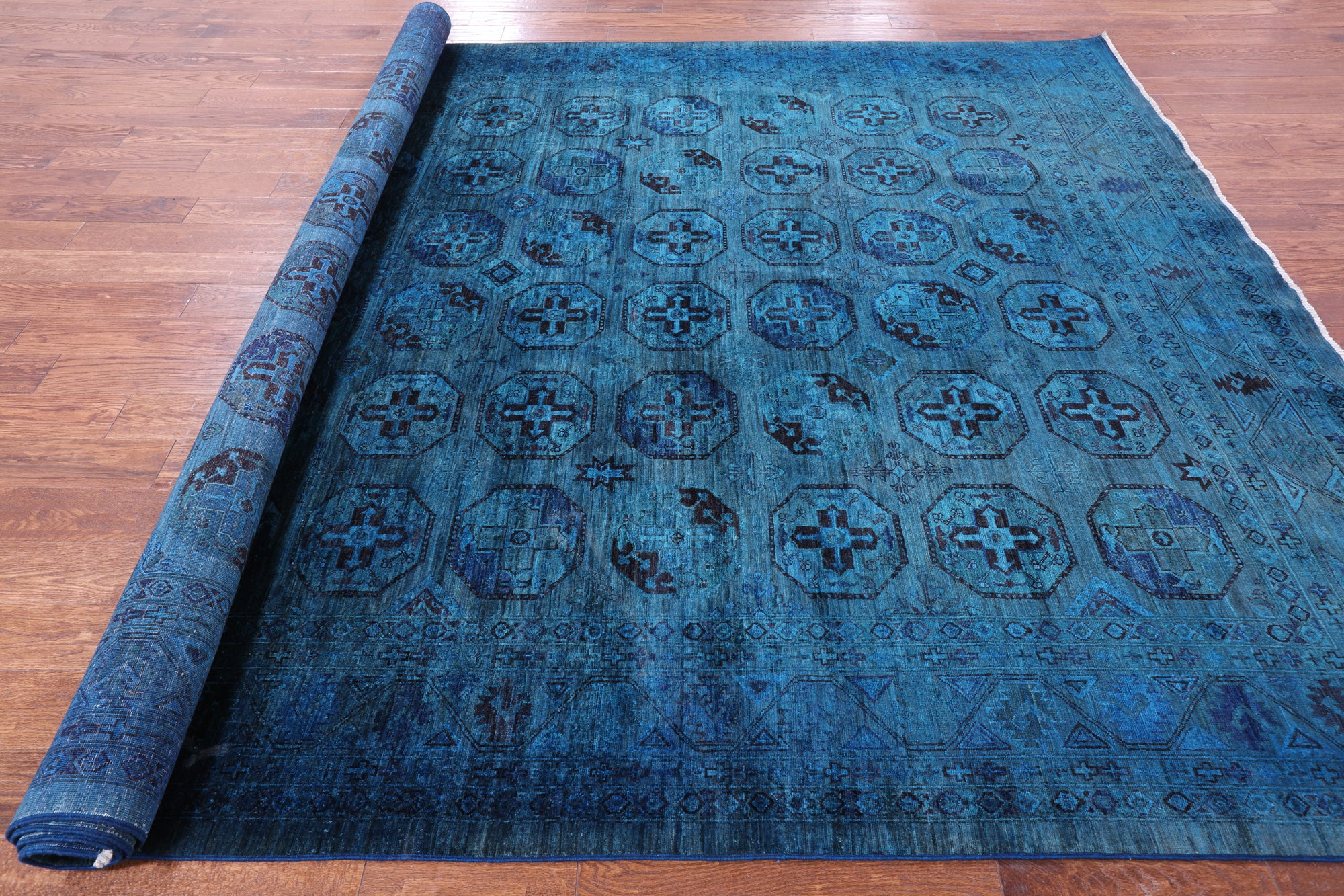 Blue Turkmen Ersari Hand Knotted Wool Rug - 8' 10" X 11' 6" - Golden Nile