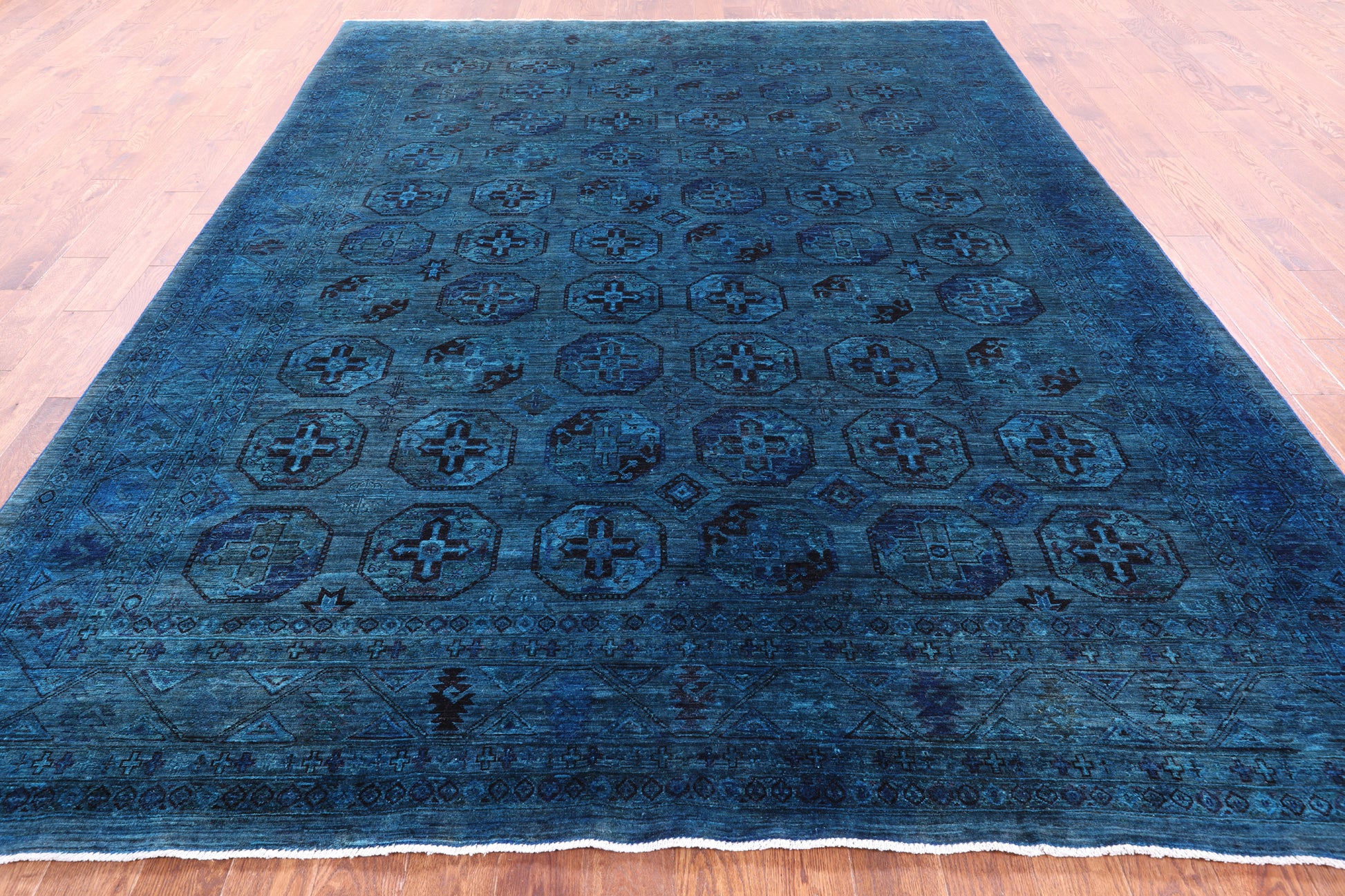 Blue Turkmen Ersari Hand Knotted Wool Rug - 8' 10" X 11' 6" - Golden Nile