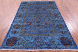 Blue William Morris Hand Knotted Wool Rug - 5' 7" X 8' 1" - Golden Nile