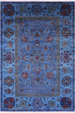 Blue William Morris Hand Knotted Wool Rug - 5' 7" X 8' 1" - Golden Nile