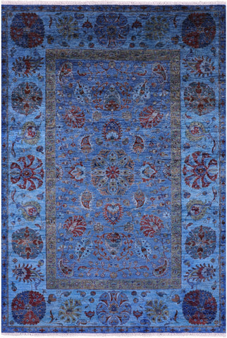 Blue William Morris Hand Knotted Wool Rug - 5' 7