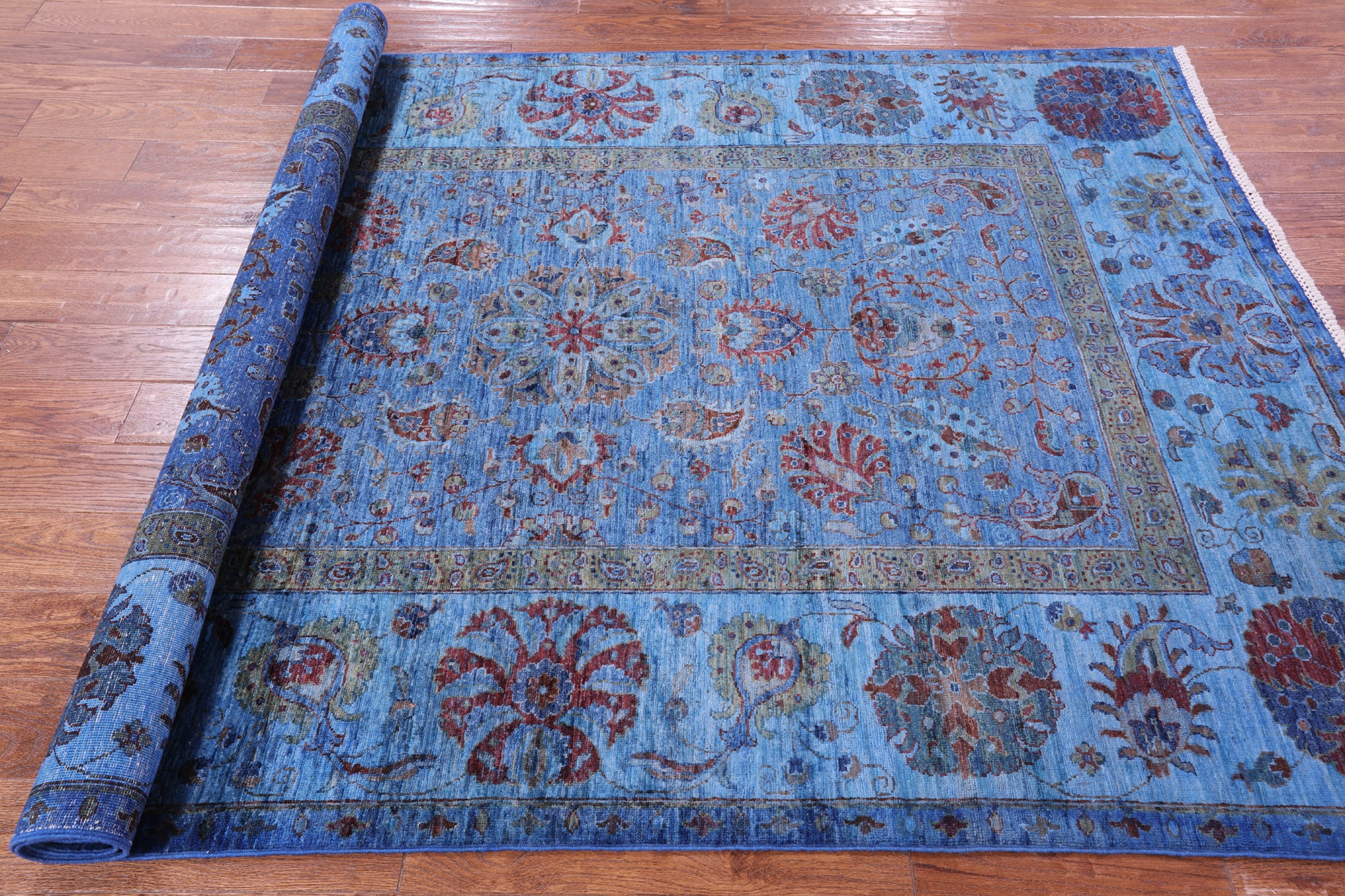 Blue William Morris Hand Knotted Wool Rug - 5' 7" X 8' 1" - Golden Nile