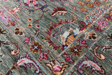 Green Peshawar Hand Knotted Wool Rug - 5' 10" X 7' 10" - Golden Nile