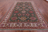 Green Super Kazak Hand Knotted Wool Rug - 9' 0" X 12' 9" - Golden Nile