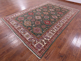 Green Super Kazak Hand Knotted Wool Rug - 9' 0" X 12' 9" - Golden Nile