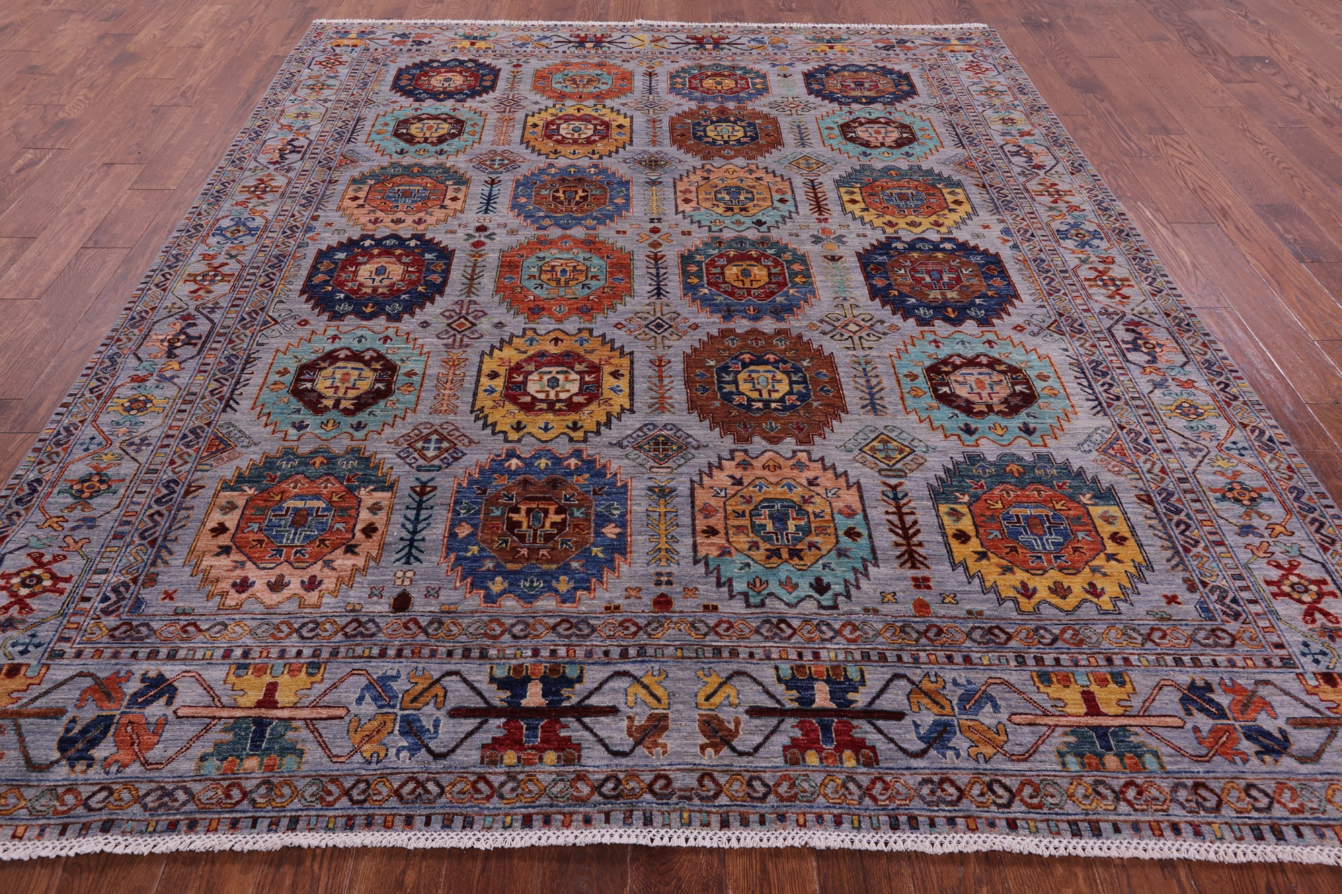 Grey Turkmen Ersari Hand Knotted Wool Rug - 8' 3" X 9' 6" - Golden Nile