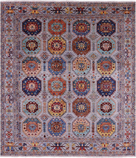 Grey Turkmen Ersari Hand Knotted Wool Rug - 8' 3" X 9' 6" - Golden Nile