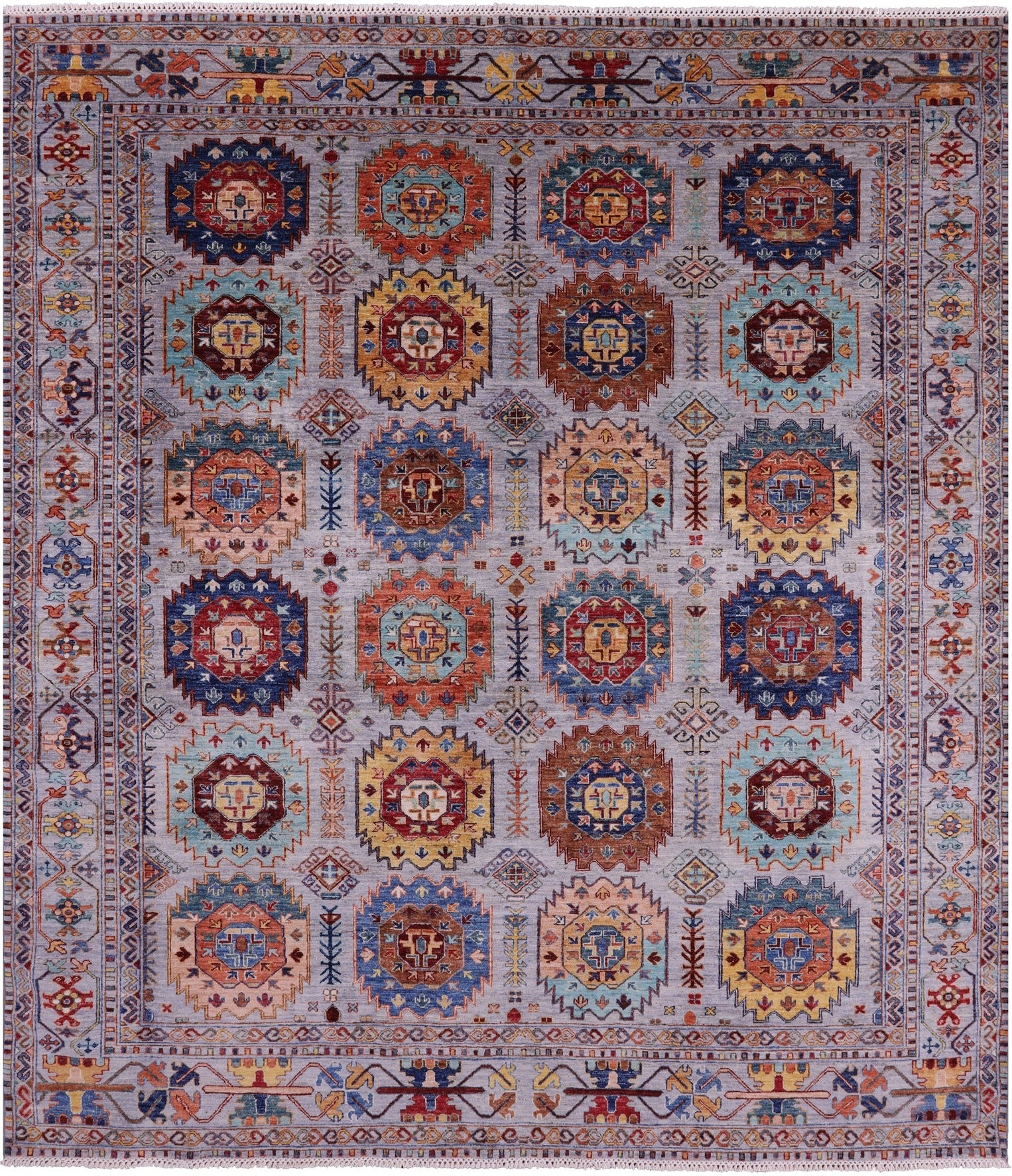 Grey Turkmen Ersari Hand Knotted Wool Rug - 8' 3" X 9' 6" - Golden Nile