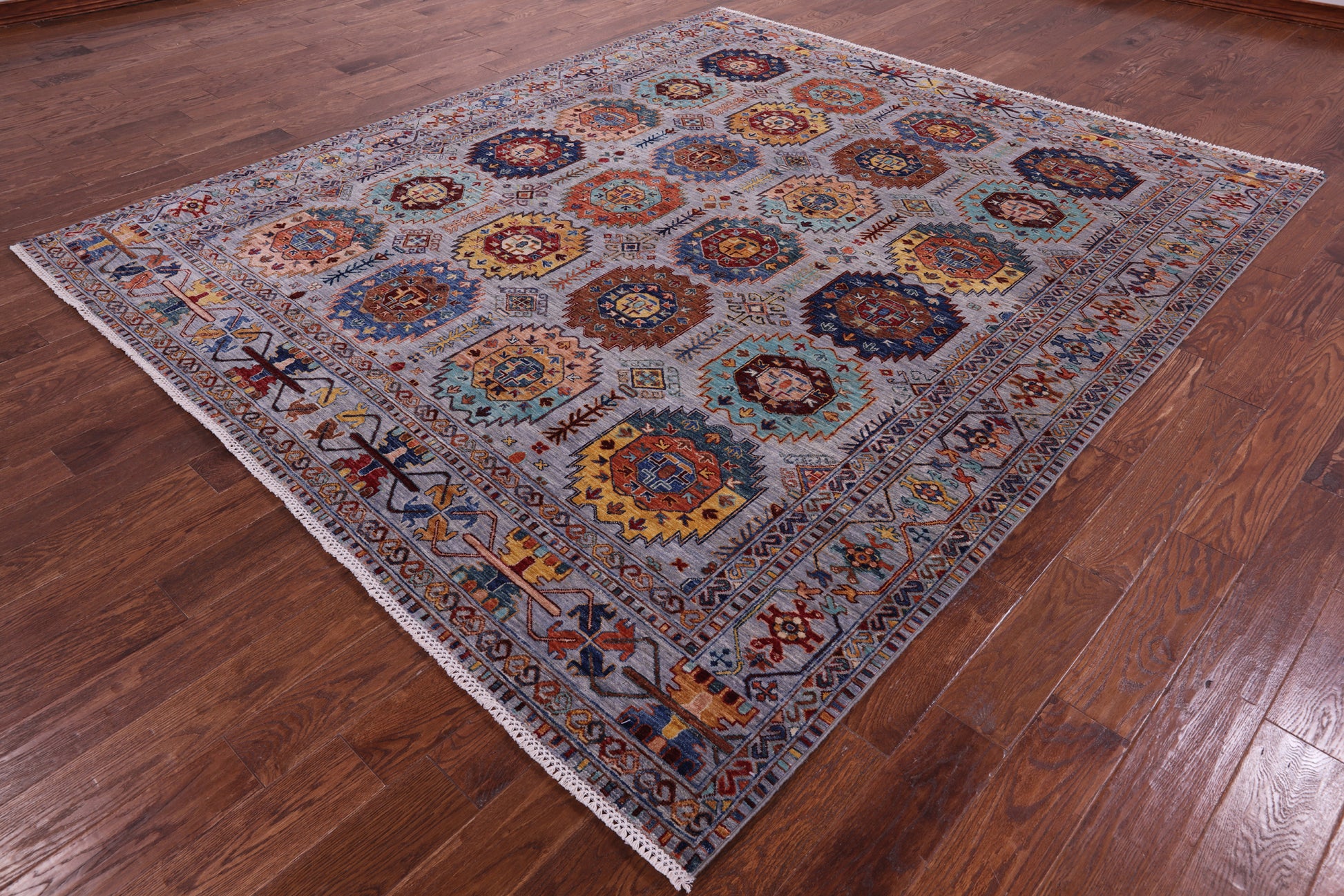 Grey Turkmen Ersari Hand Knotted Wool Rug - 8' 3" X 9' 6" - Golden Nile