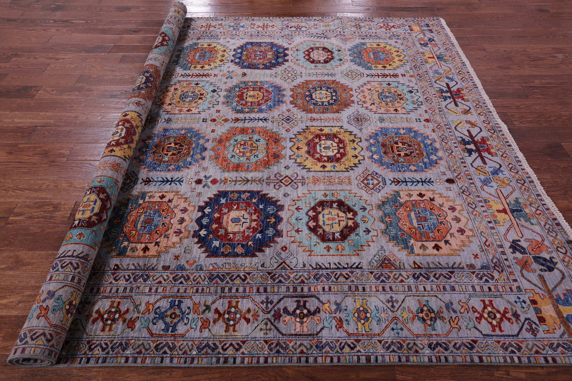 Grey Turkmen Ersari Hand Knotted Wool Rug - 8' 3" X 9' 6" - Golden Nile