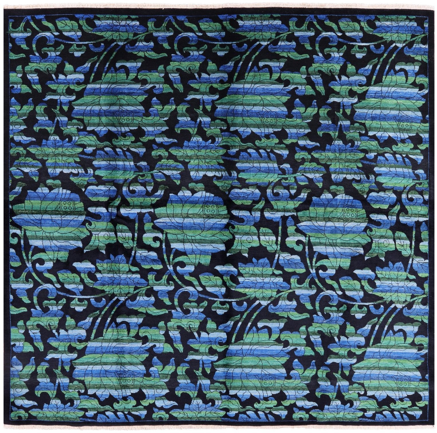 Black Square William Morris Rose Garden Handmade Wool Area Rug - 8' 1" X 8' 2" - Golden Nile