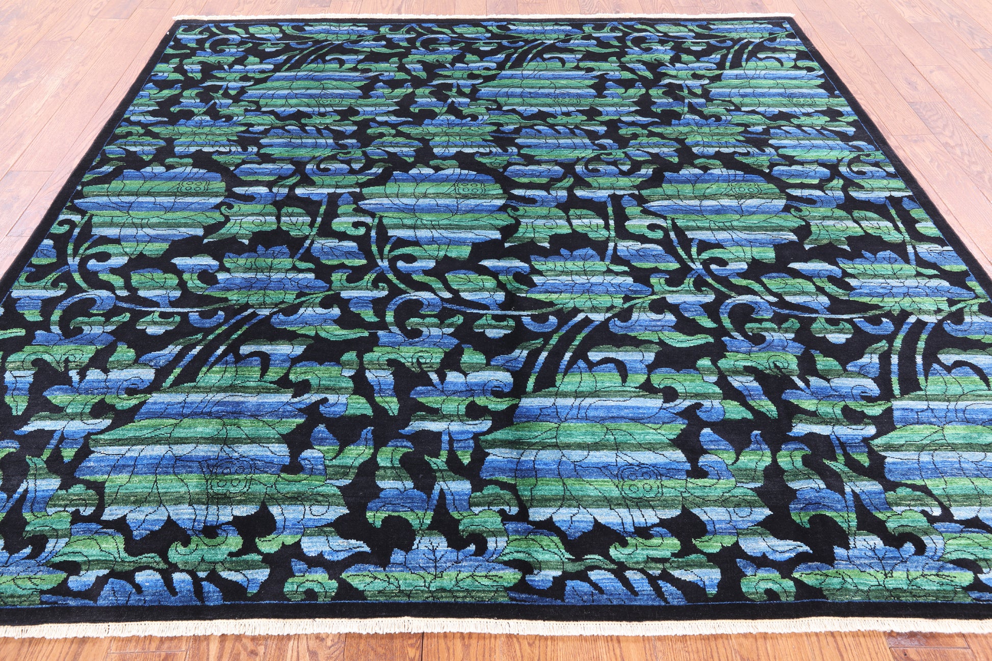 Black Square William Morris Rose Garden Handmade Wool Area Rug - 8' 1" X 8' 2" - Golden Nile
