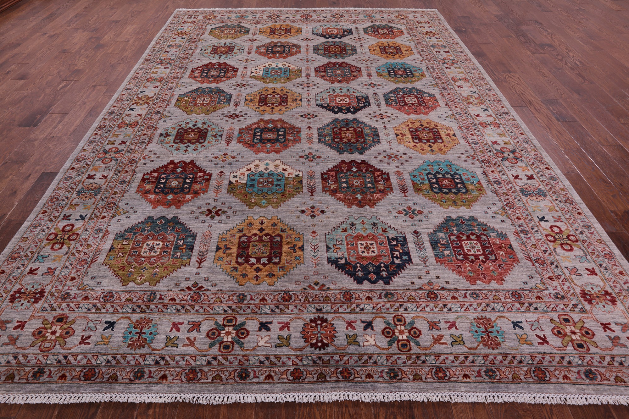 Turkmen Ersari Handmade Wool Rug - 9' 0" X 12' 5" - Golden Nile