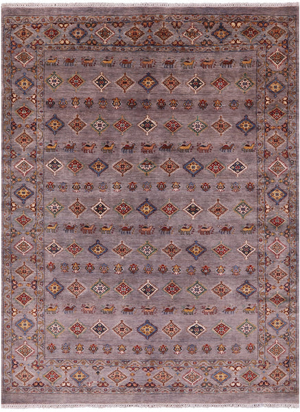 Tribal Persian Gabbeh Hand Knotted Wool Rug - 6' 10" X 9' 4" - Golden Nile