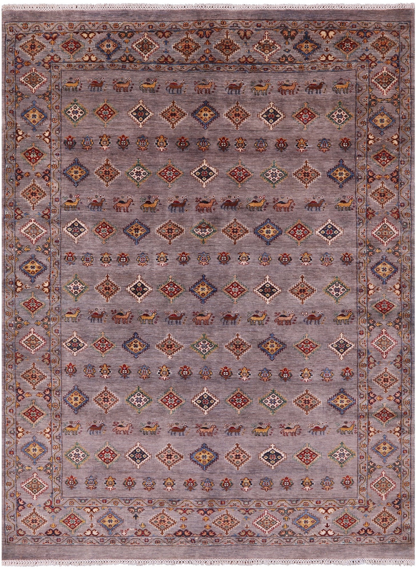 Tribal Persian Gabbeh Hand Knotted Wool Rug - 6' 10" X 9' 4" - Golden Nile