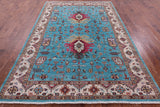 Blue Persian Fine Serapi Handmade Wool Rug - 6' 10" X 9' 10" - Golden Nile