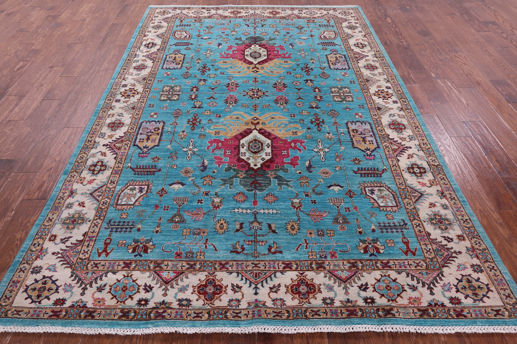 Blue Persian Fine Serapi Handmade Wool Rug - 6' 10" X 9' 10" - Golden Nile
