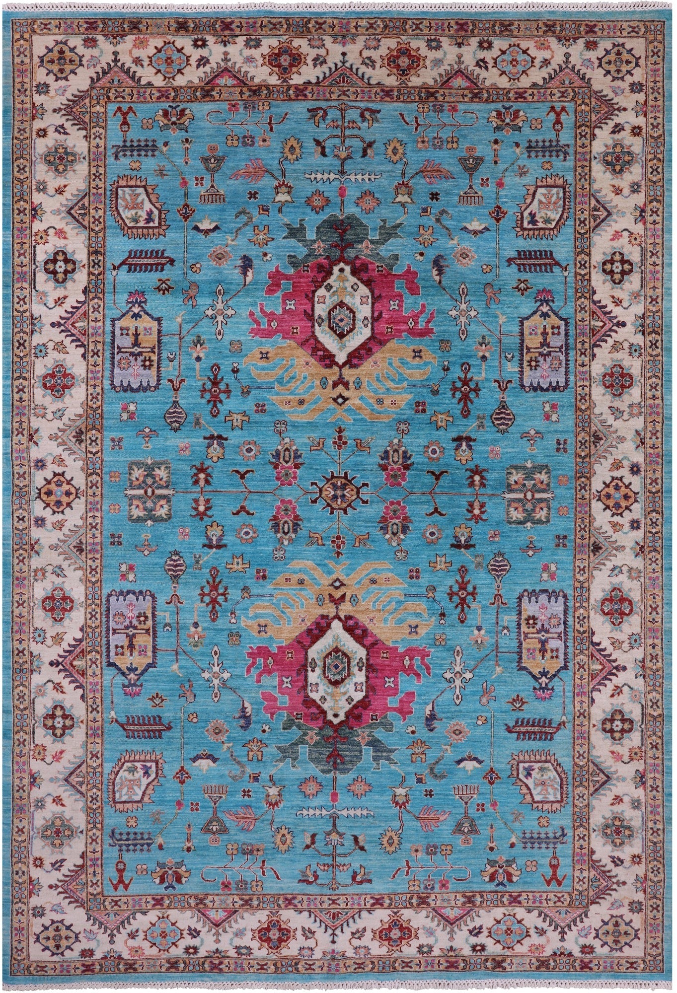 Blue Persian Fine Serapi Handmade Wool Rug - 6' 10" X 9' 10" - Golden Nile