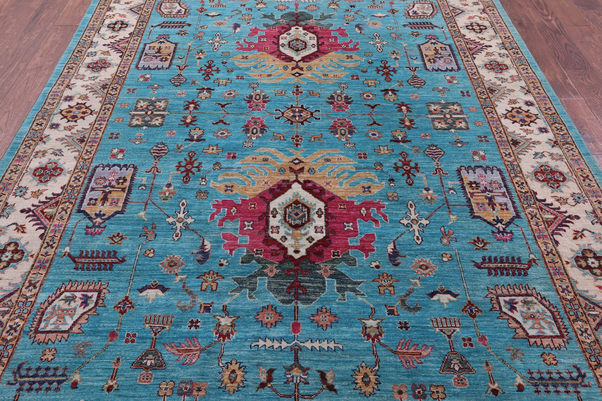 Blue Persian Fine Serapi Handmade Wool Rug - 6' 10" X 9' 10" - Golden Nile