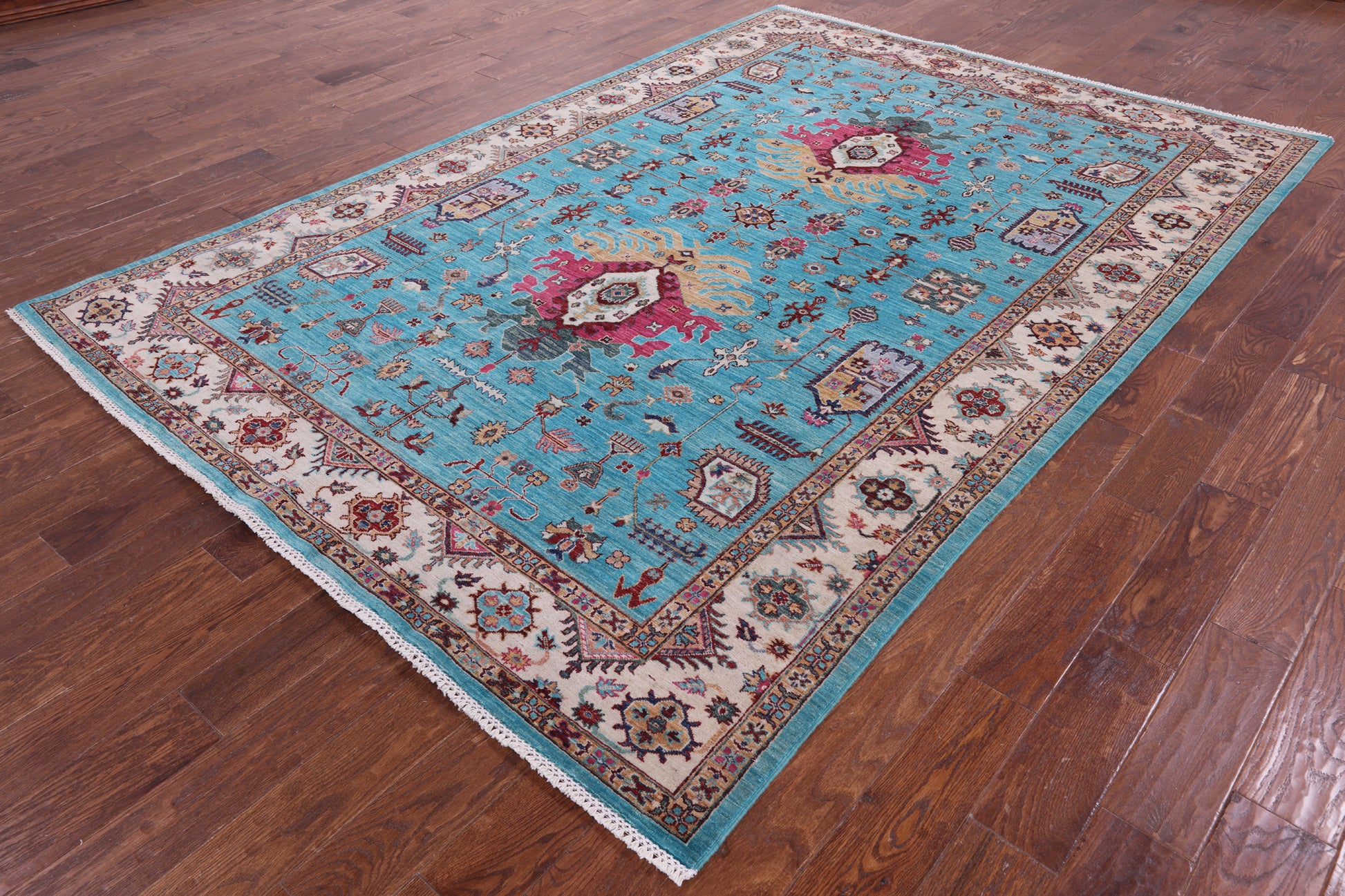 Blue Persian Fine Serapi Handmade Wool Rug - 6' 10" X 9' 10" - Golden Nile