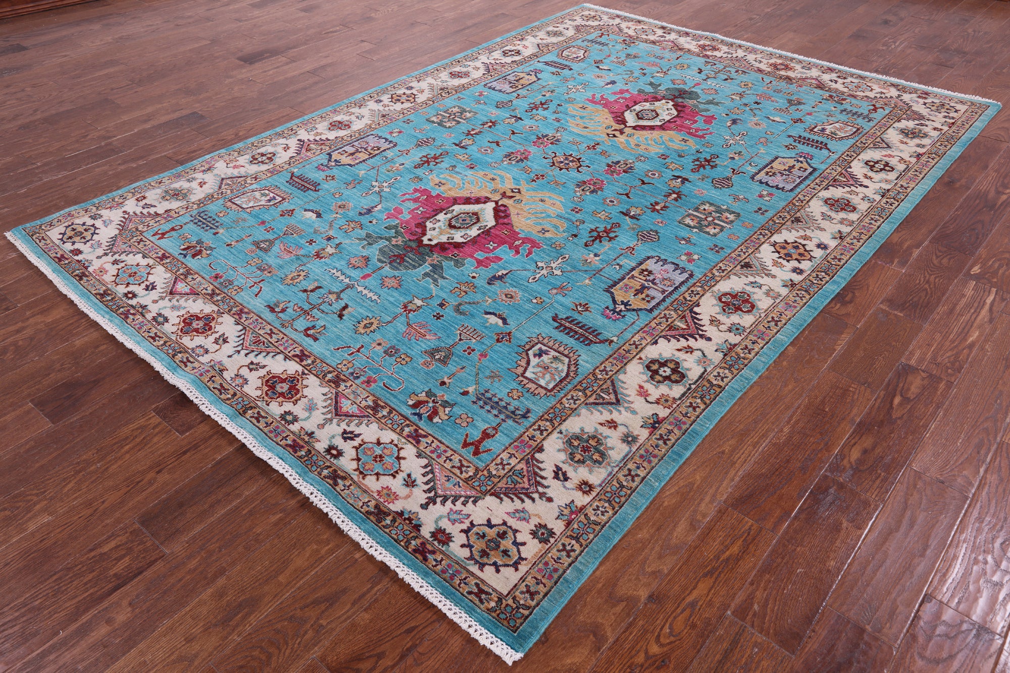 Blue Persian Fine Serapi Handmade Wool Rug - 6' 10" X 9' 10" - Golden Nile