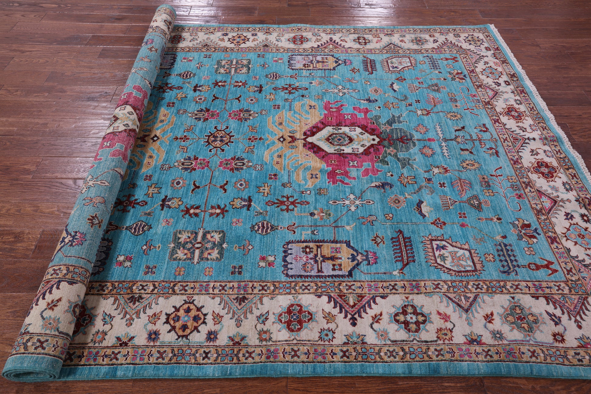 Blue Persian Fine Serapi Handmade Wool Rug - 6' 10" X 9' 10" - Golden Nile