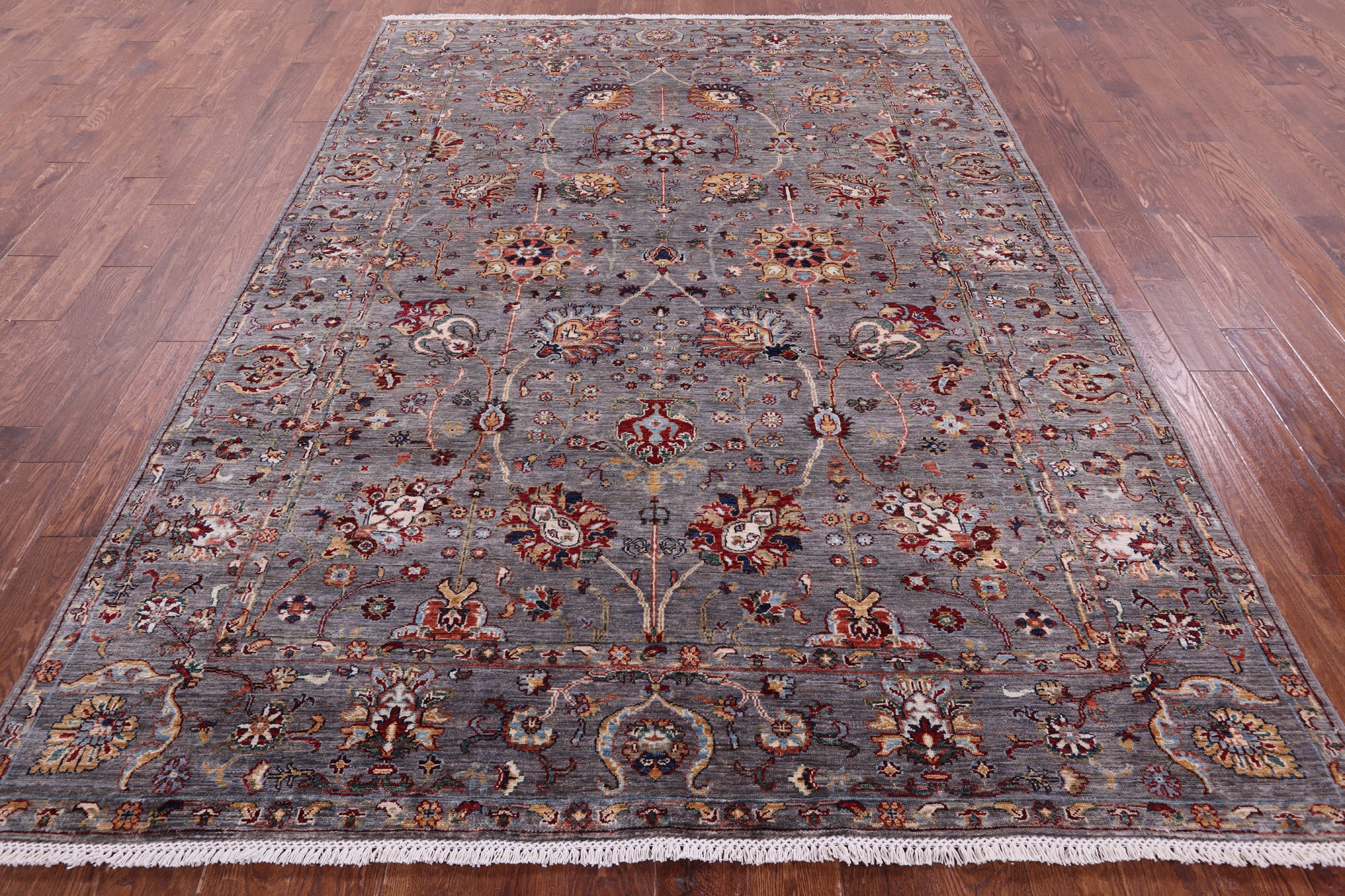 Grey Peshawar Hand Knotted Wool Rug - 6' 11" X 9' 7" - Golden Nile