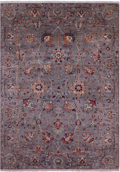 Grey Peshawar Hand Knotted Wool Rug - 6' 11" X 9' 7" - Golden Nile