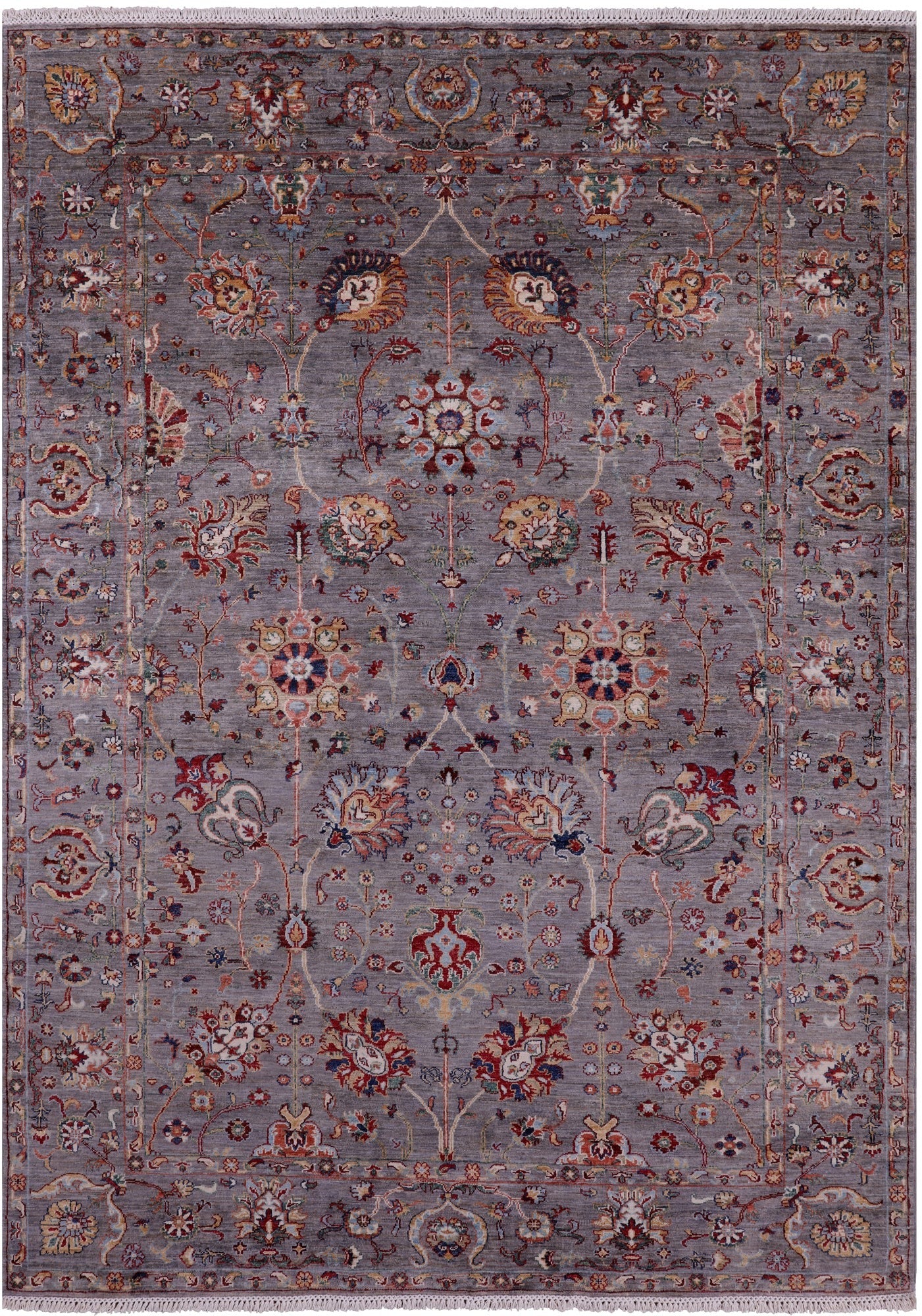 Grey Peshawar Hand Knotted Wool Rug - 6' 11" X 9' 7" - Golden Nile