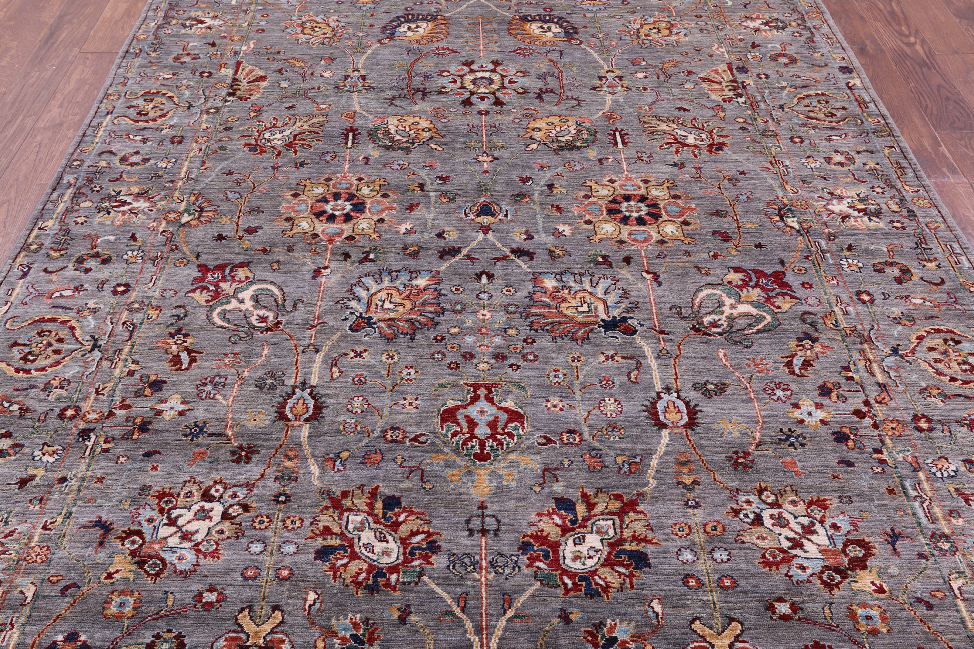 Grey Peshawar Hand Knotted Wool Rug - 6' 11" X 9' 7" - Golden Nile