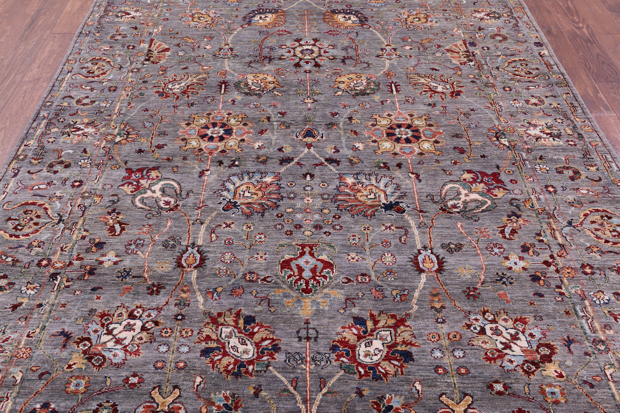 Grey Peshawar Hand Knotted Wool Rug - 6' 11" X 9' 7" - Golden Nile