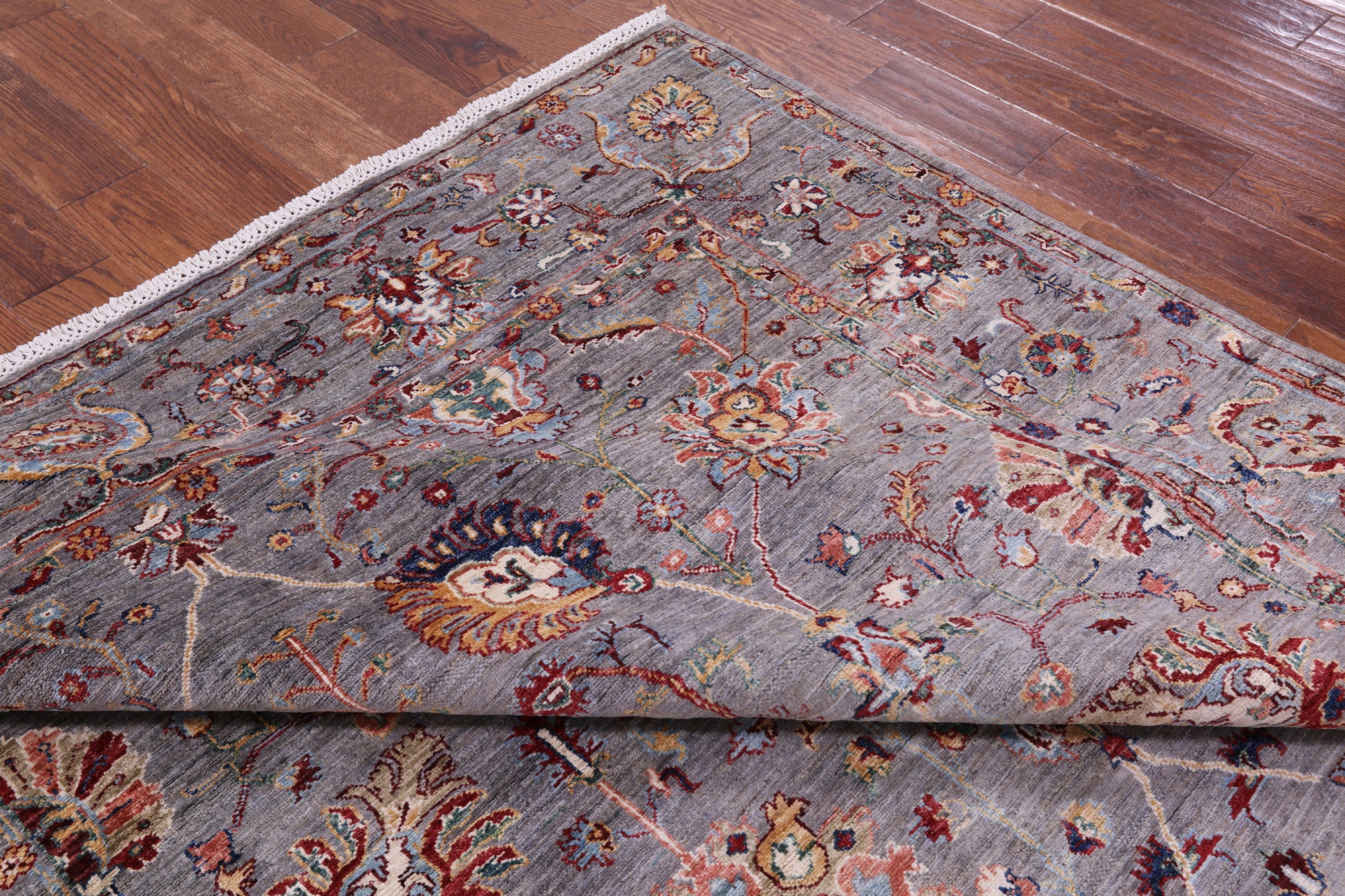 Grey Peshawar Hand Knotted Wool Rug - 6' 11" X 9' 7" - Golden Nile