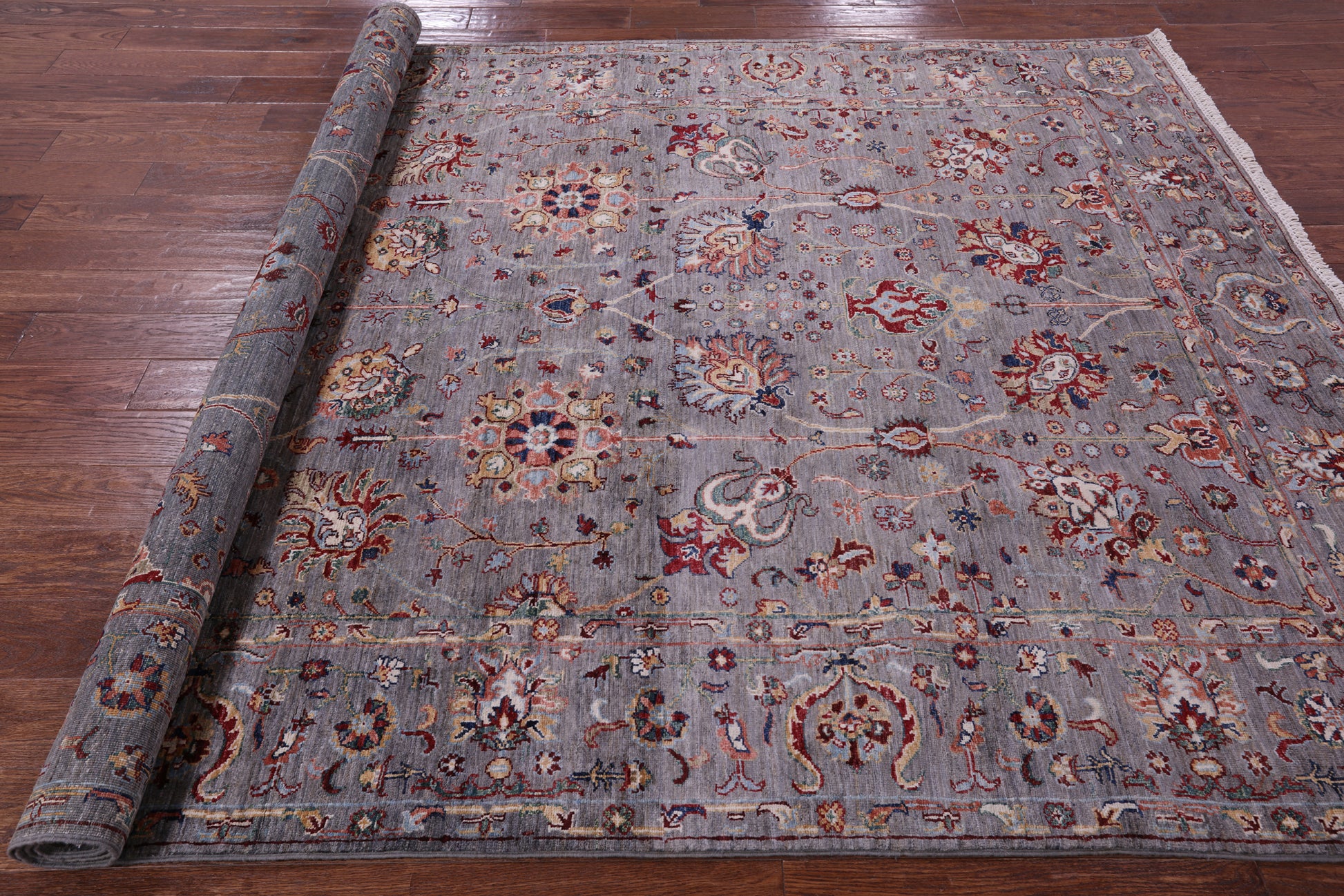 Grey Peshawar Hand Knotted Wool Rug - 6' 11" X 9' 7" - Golden Nile