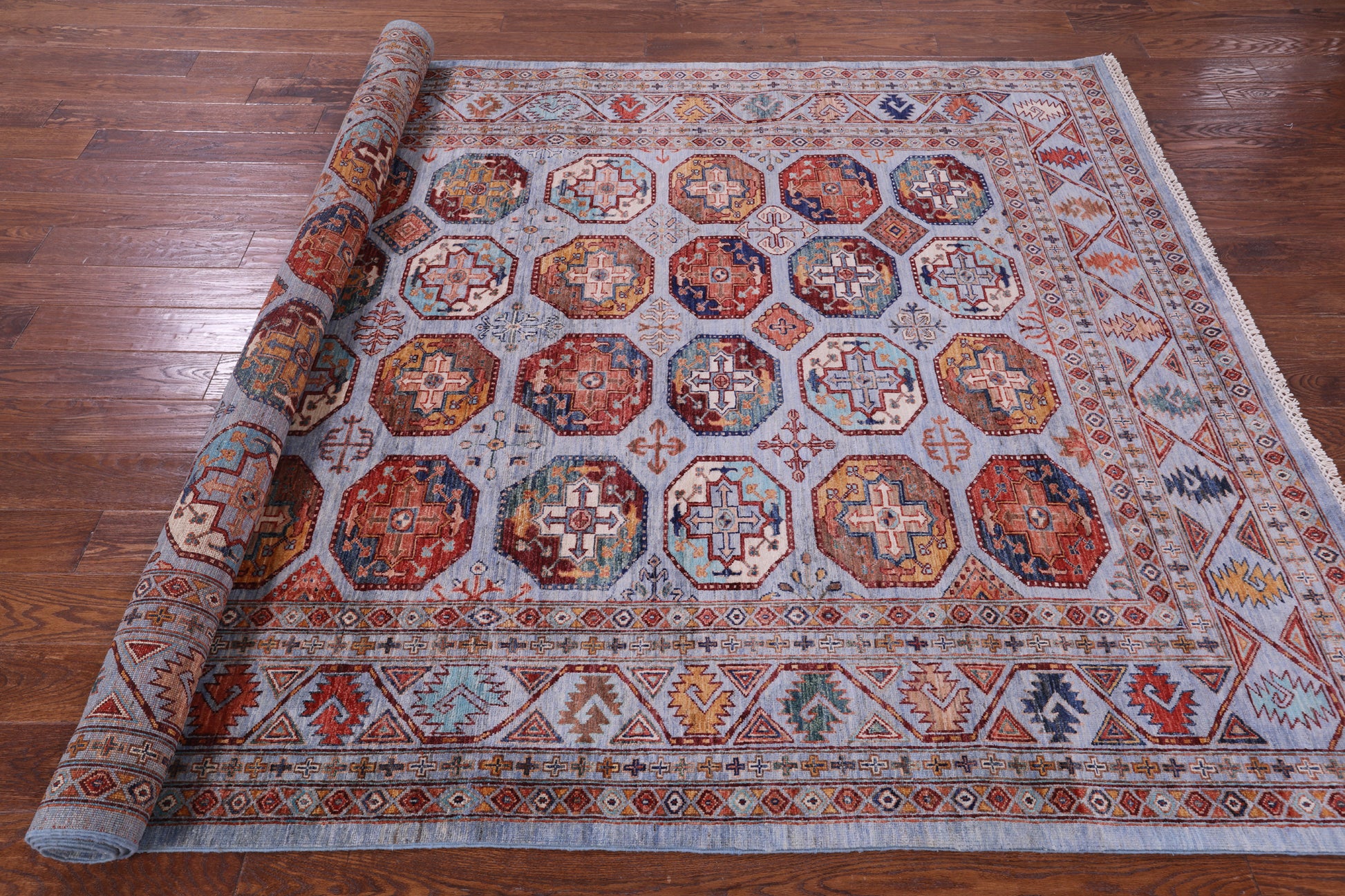 Blue Turkmen Ersari Handmade Wool Rug - 6' 9" X 10' 0" - Golden Nile