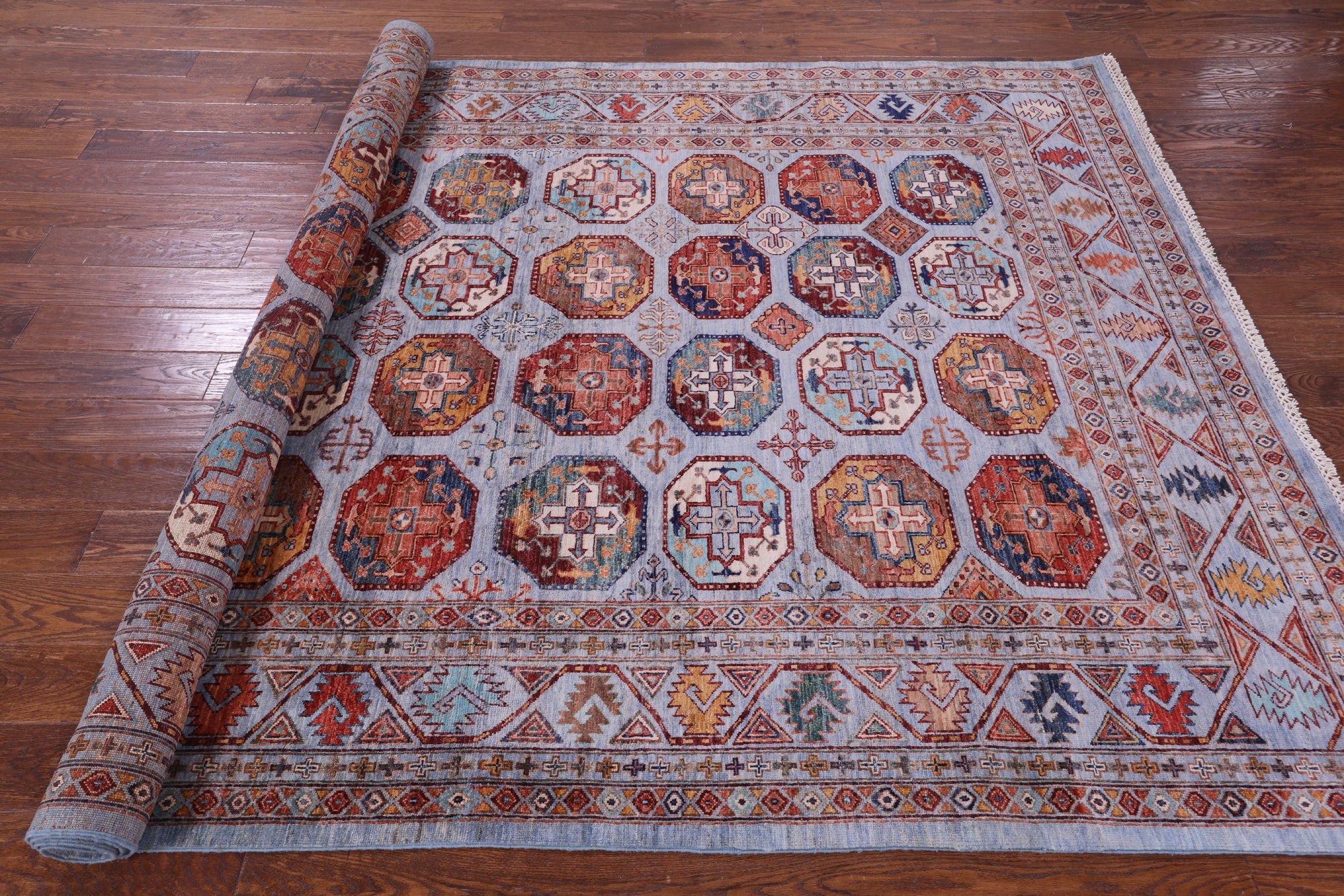 Blue Turkmen Ersari Handmade Wool Rug - 6' 9" X 10' 0" - Golden Nile