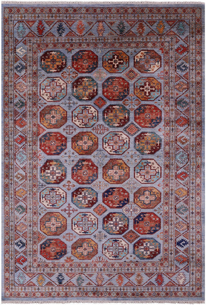 Blue Turkmen Ersari Handmade Wool Rug - 6' 9" X 10' 0" - Golden Nile