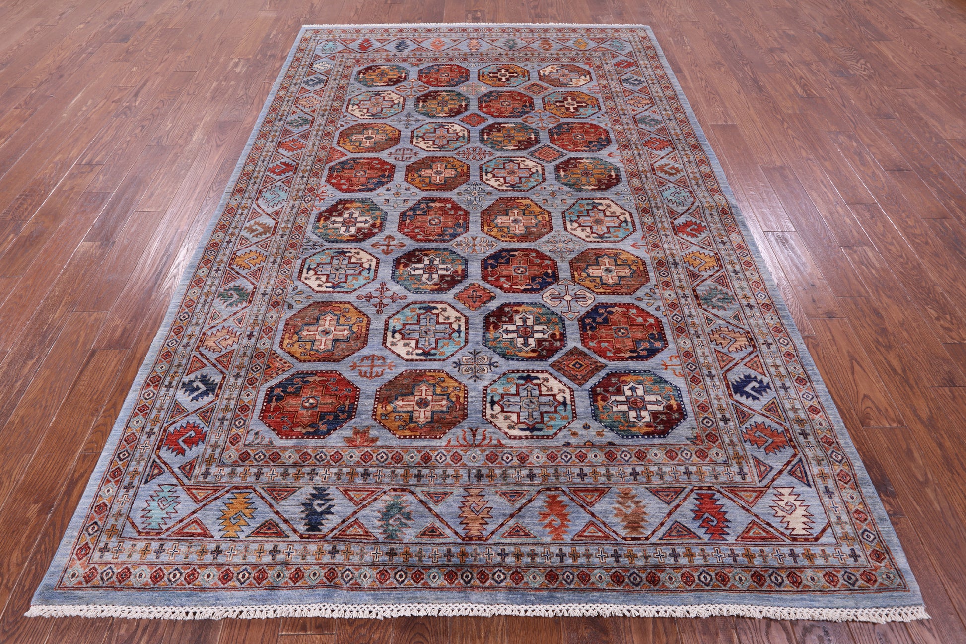 Blue Turkmen Ersari Handmade Wool Rug - 6' 9" X 10' 0" - Golden Nile
