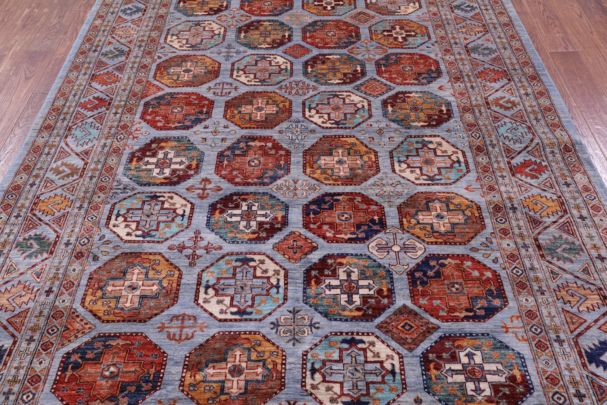 Blue Turkmen Ersari Handmade Wool Rug - 6' 9" X 10' 0" - Golden Nile
