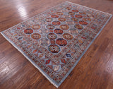 Blue Turkmen Ersari Handmade Wool Rug - 6' 9" X 10' 0" - Golden Nile