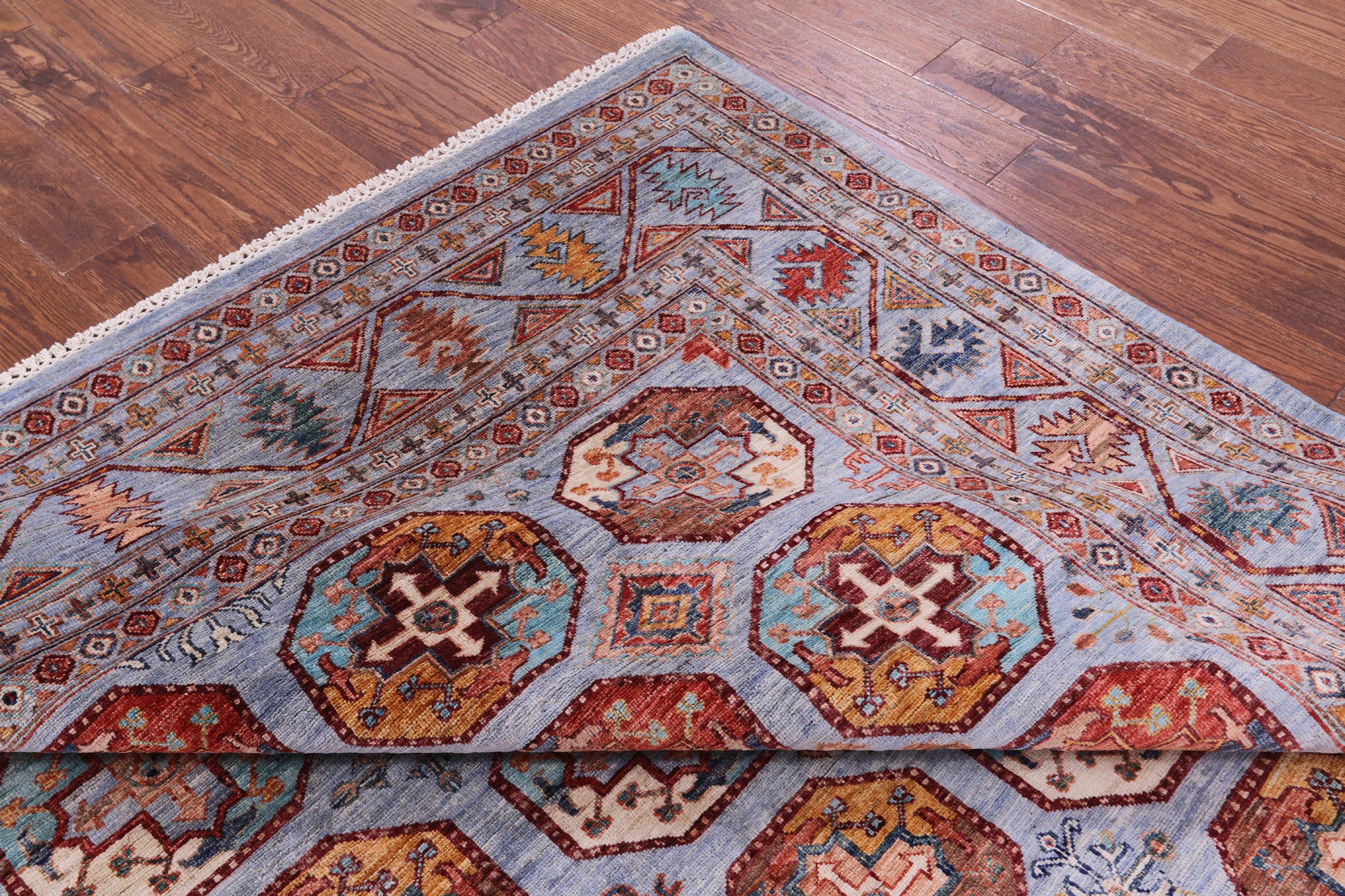 Blue Turkmen Ersari Handmade Wool Rug - 6' 9" X 10' 0" - Golden Nile
