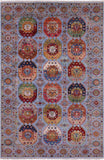 Blue Turkmen Ersari Handmade Wool Rug - 6' 8" X 9' 11" - Golden Nile