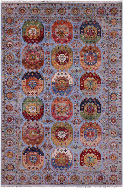 Blue Turkmen Ersari Handmade Wool Rug - 6' 8" X 9' 11" - Golden Nile