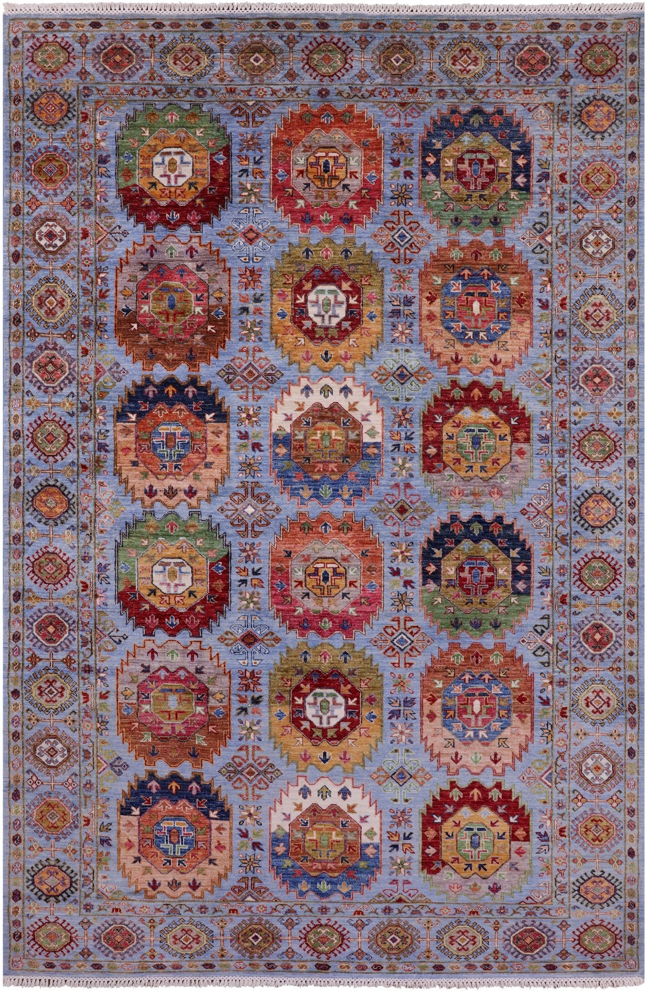 Blue Turkmen Ersari Handmade Wool Rug - 6' 8" X 9' 11" - Golden Nile