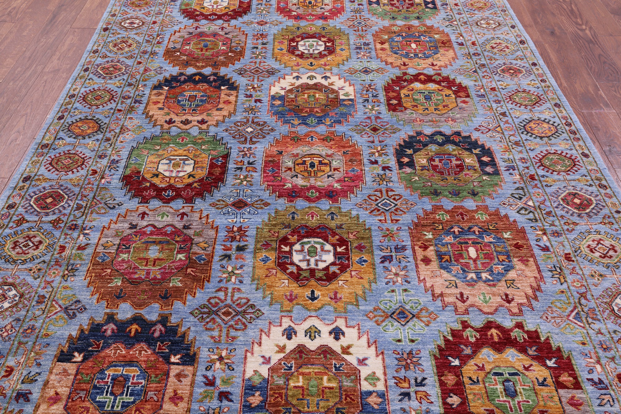 Blue Turkmen Ersari Handmade Wool Rug - 6' 8" X 9' 11" - Golden Nile