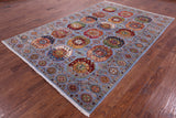 Blue Turkmen Ersari Handmade Wool Rug - 6' 8" X 9' 11" - Golden Nile