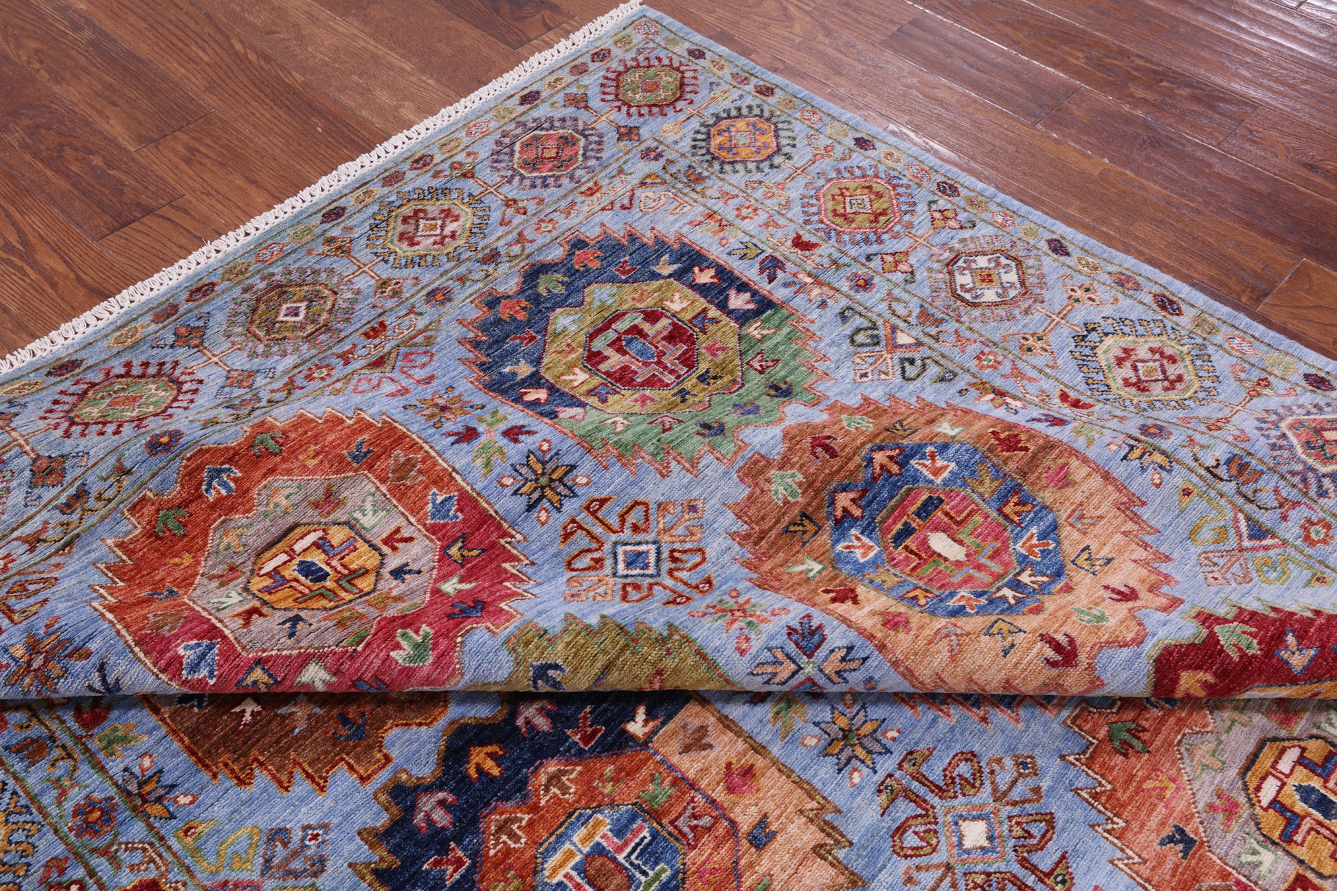 Blue Turkmen Ersari Handmade Wool Rug - 6' 8" X 9' 11" - Golden Nile